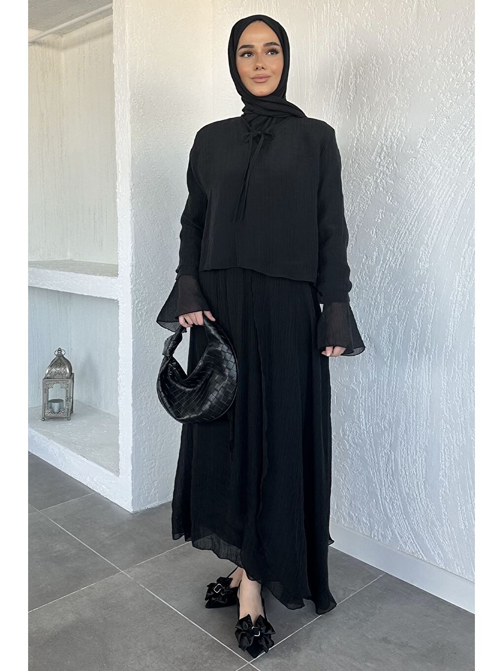 Siyah Salaş Bluz Etek Kombinli Tesettür İkili Takım-2