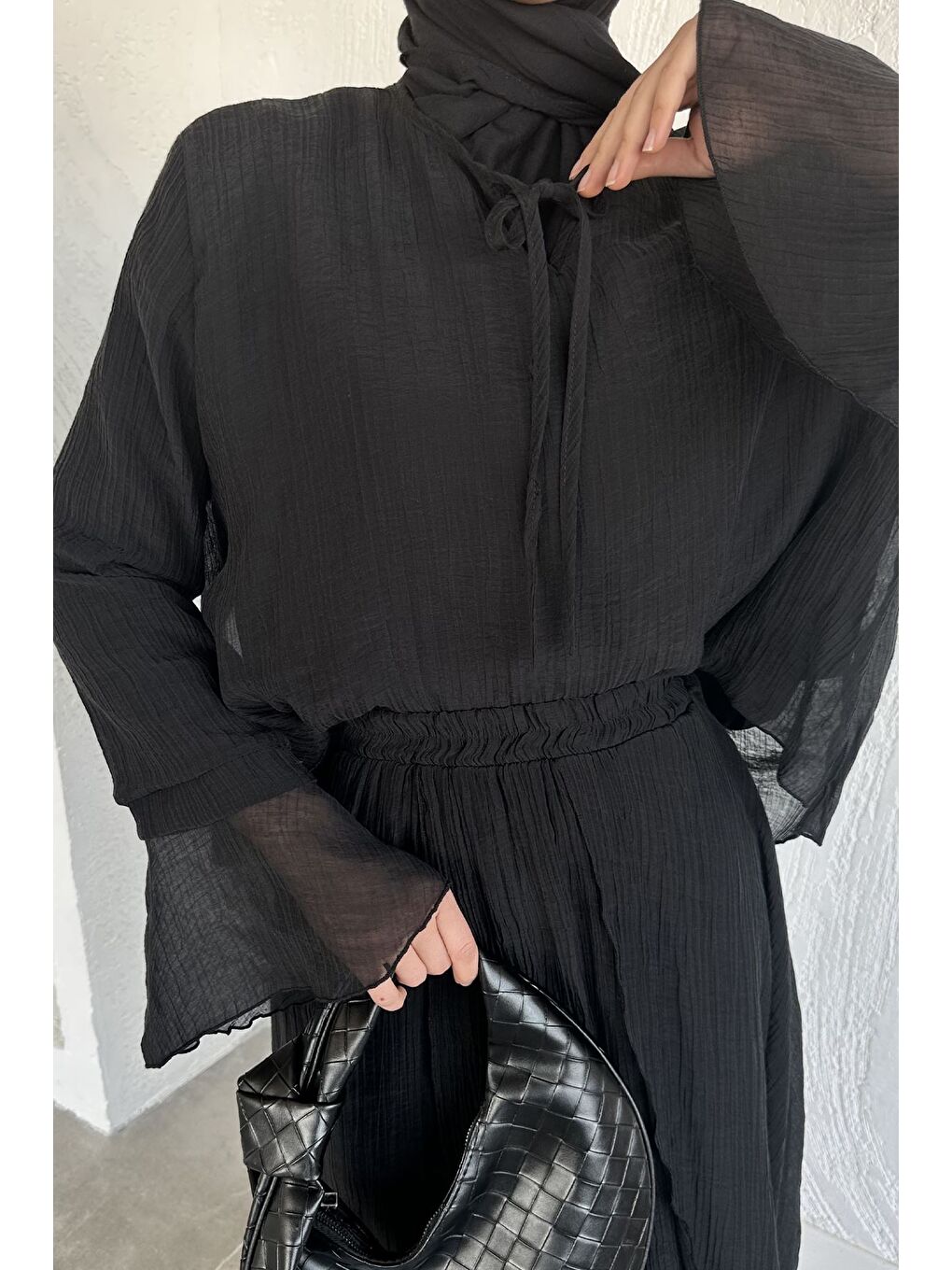 Siyah Salaş Bluz Etek Kombinli Tesettür İkili Takım-8