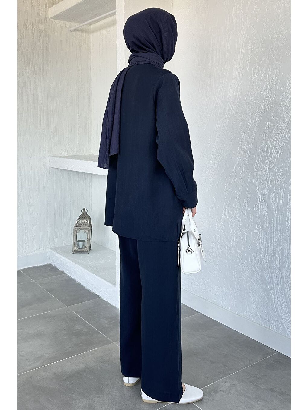 Lacivert Bel Detaylı Tesettür Tunik Pantolon İkili Takım-4
