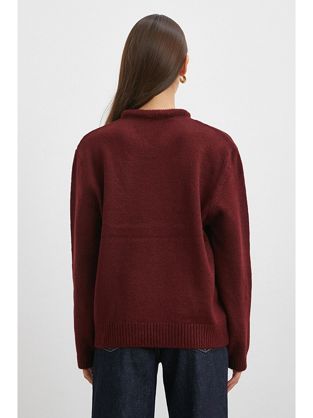 Karışık Fularlı Uzun Kollu Kazak Kahve-5