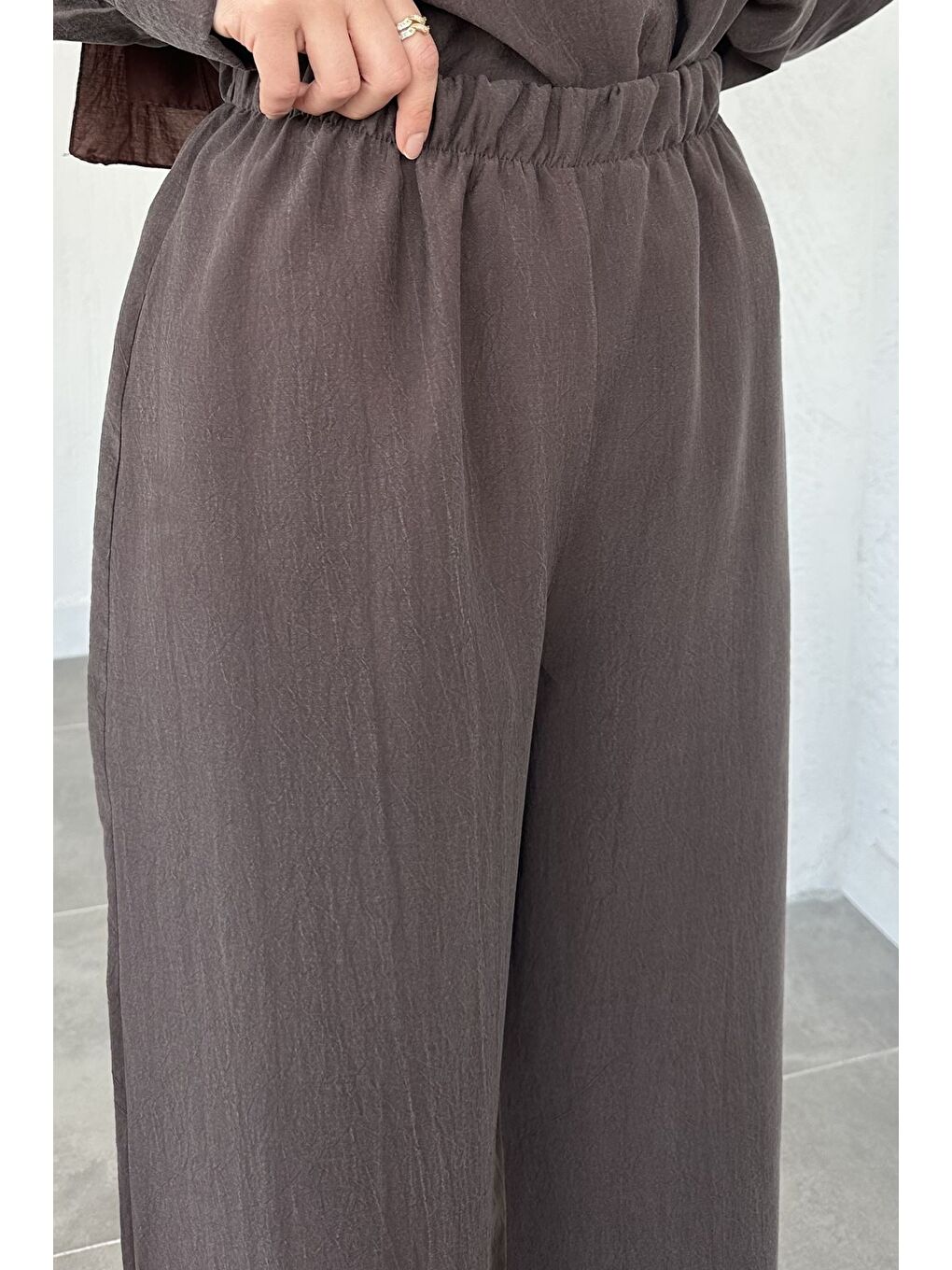 Kahverengi Bel Detaylı Tesettür Tunik Pantolon İkili Takım-7