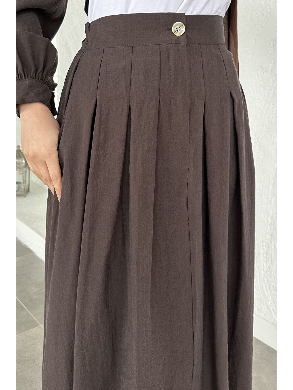 Kahverengi Etek Bluz Kombinli Tesettür İkili Takım-6