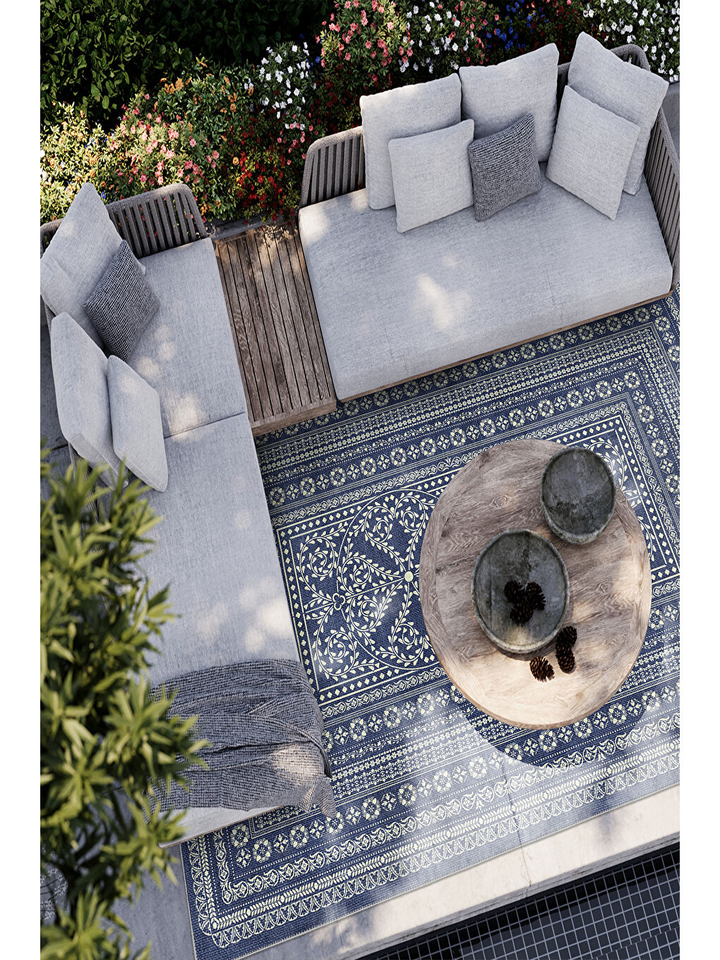 Lacivert Modern Dekoratif Yıkanabilir Kaymaz Taban Halı – İnce, Yumuşak Salon Halısı, Mutfak Halısı ve Yolluk-1