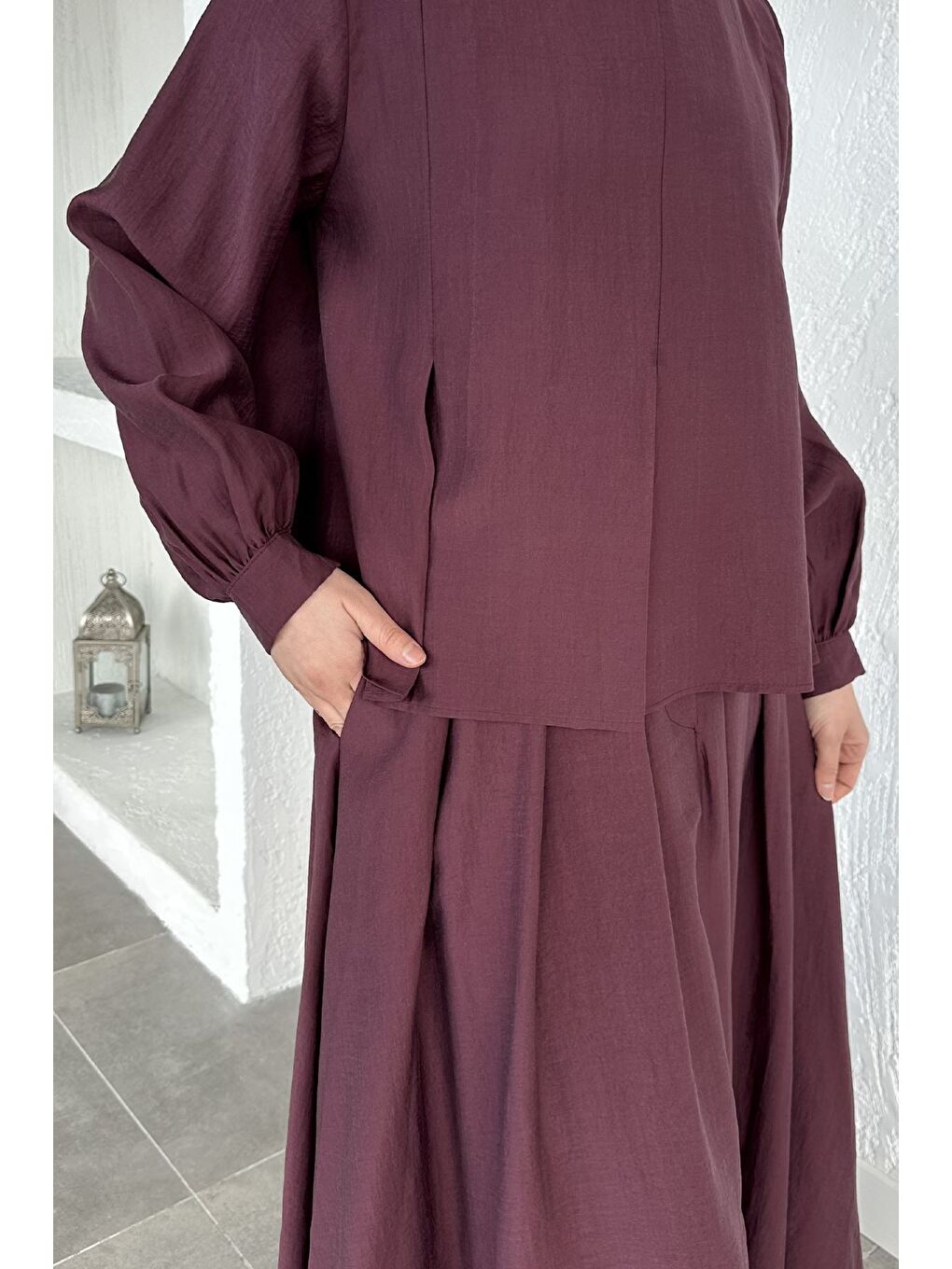 Bordo Etek Bluz Kombinli Tesettür İkili Takım-8