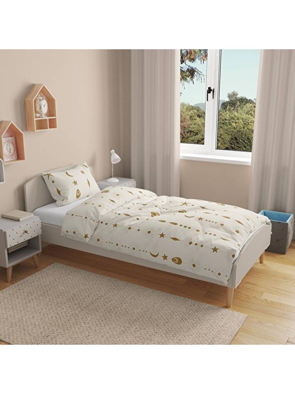 Evidea Lila Soft Stella Tek Kişilik Nevresim Takımı - Ekru / Hardal - 1
