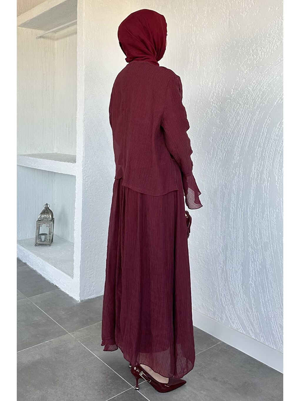 Bordo Salaş Bluz Etek Kombinli Tesettür İkili Takım-6