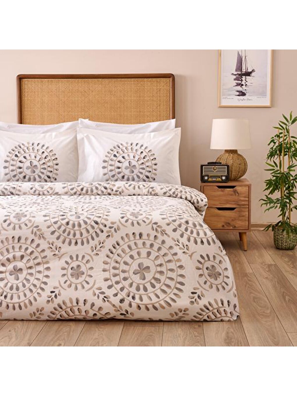 Soft Butas Tek Kişilik Nevresim Takımı - Ekru / Gri