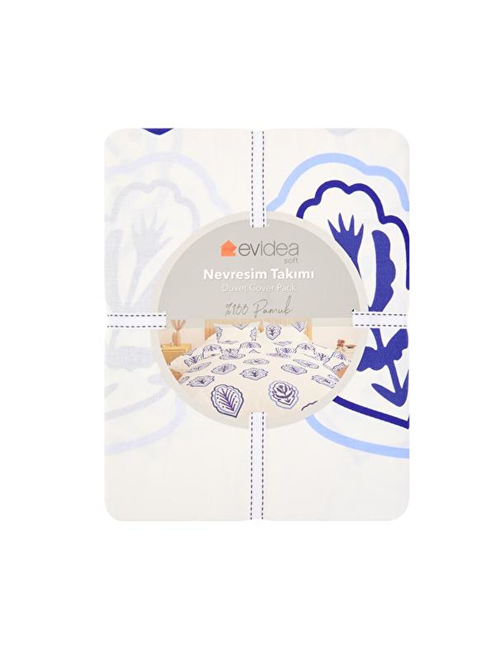 Evidea Soft Azul Çift Kişilik Nevresim Takımı - Mavi / Beyaz - 1