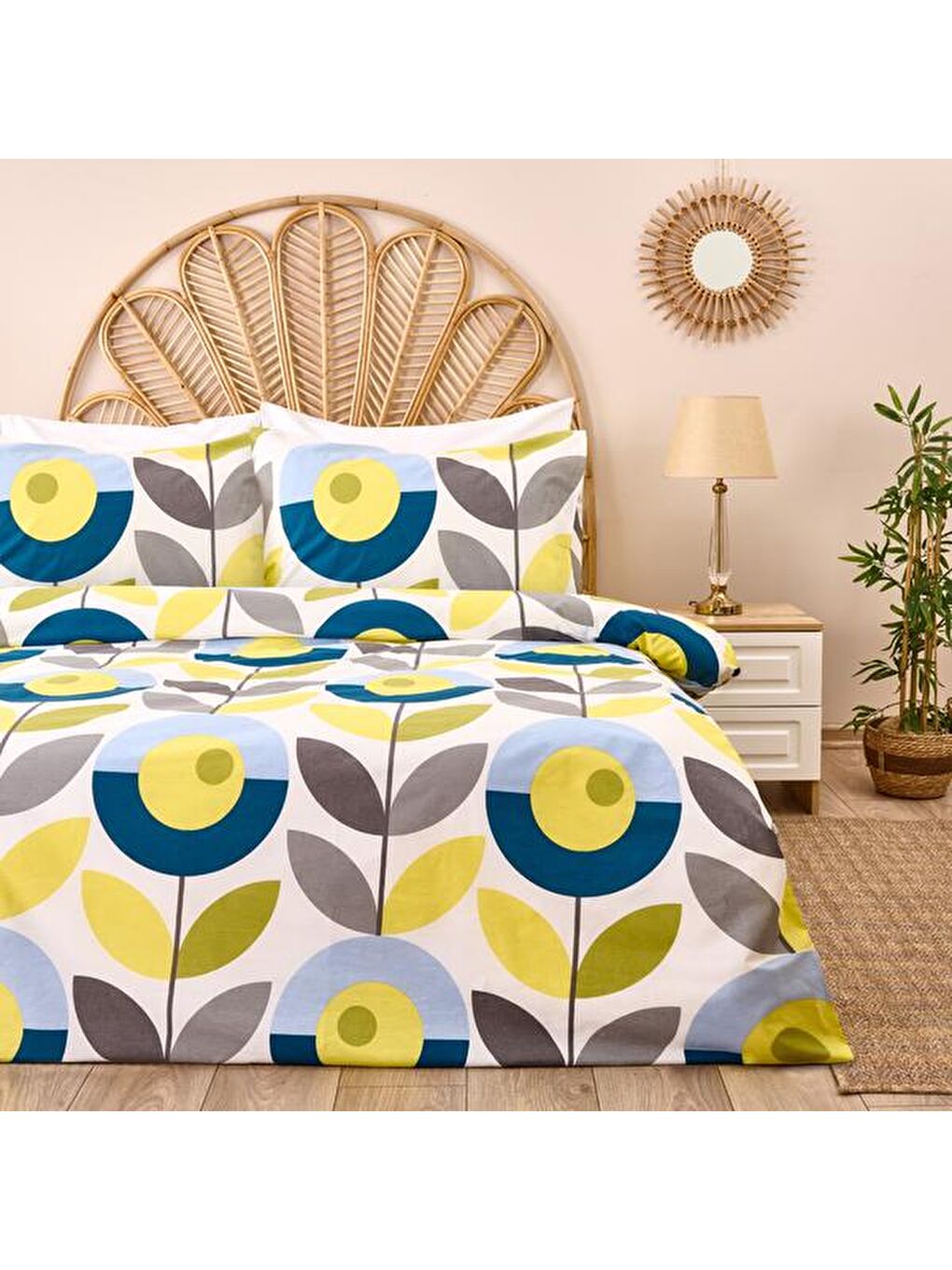 Karışık Soft Retro Geometri Çift Kişilik Nevresim Takımı - Renkli