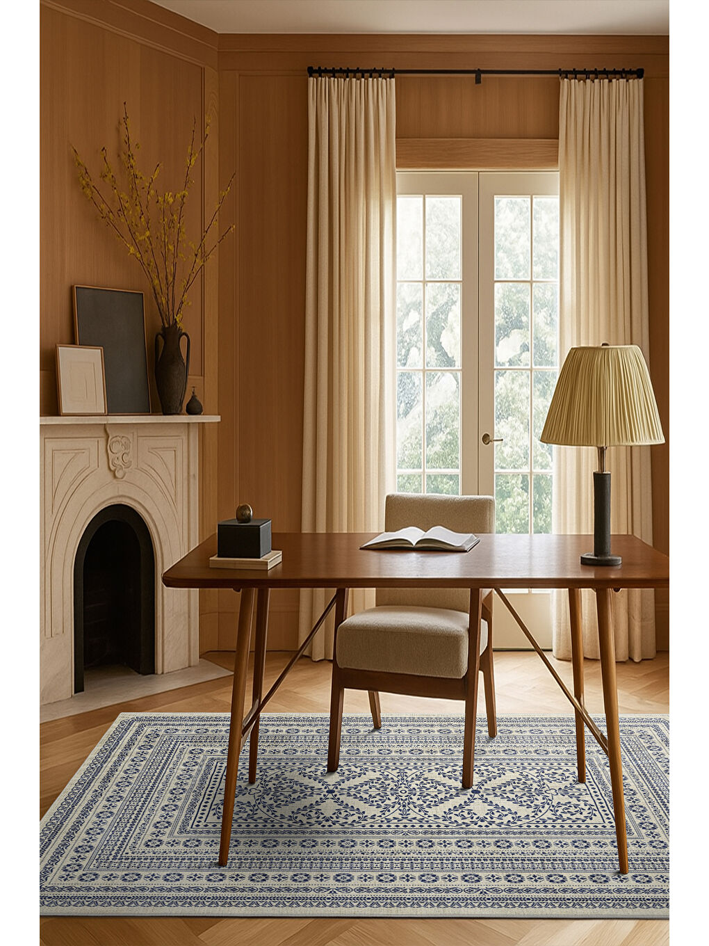 Beyaz Dekoratif Salon Halısı, Makinada Yıkanabilir, Kaymaz Taban, İnce & Modern Tasarım-1