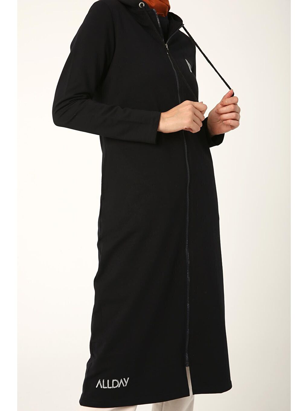 Lacivert Baskılı Kapüşonlu Hırka