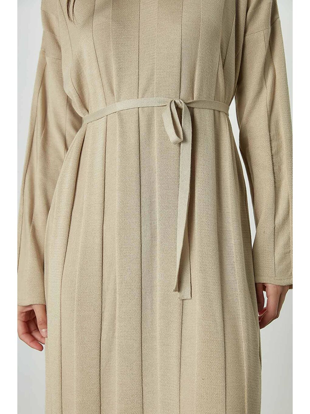 Fitilli Rahat Triko Elbise Bej-1