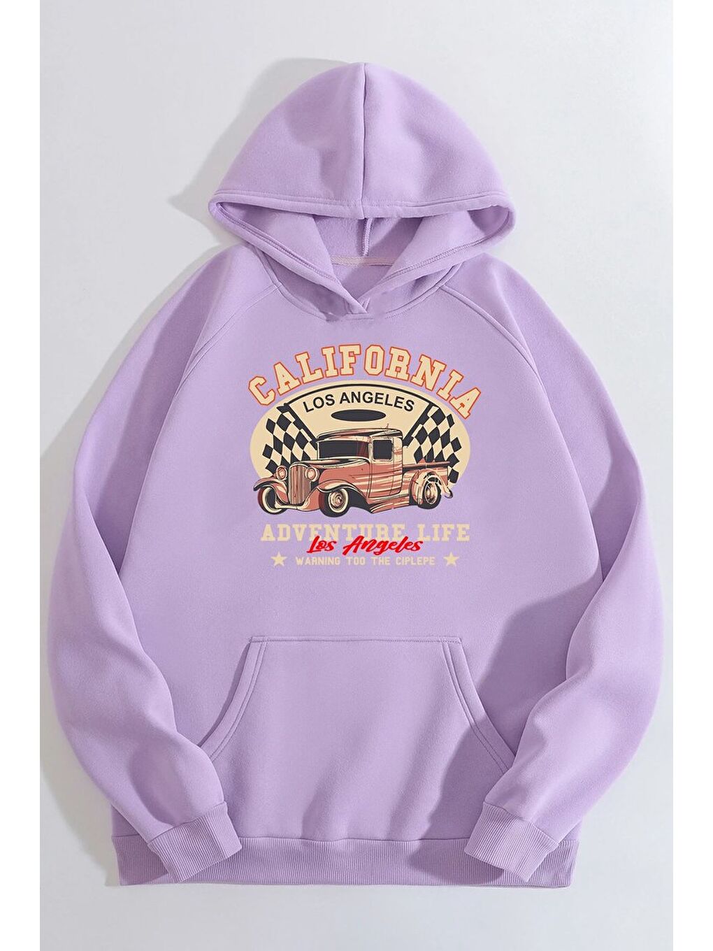 uyguntarz Lila Unisex California Baskılı Kapüşonlu Sweatshirt