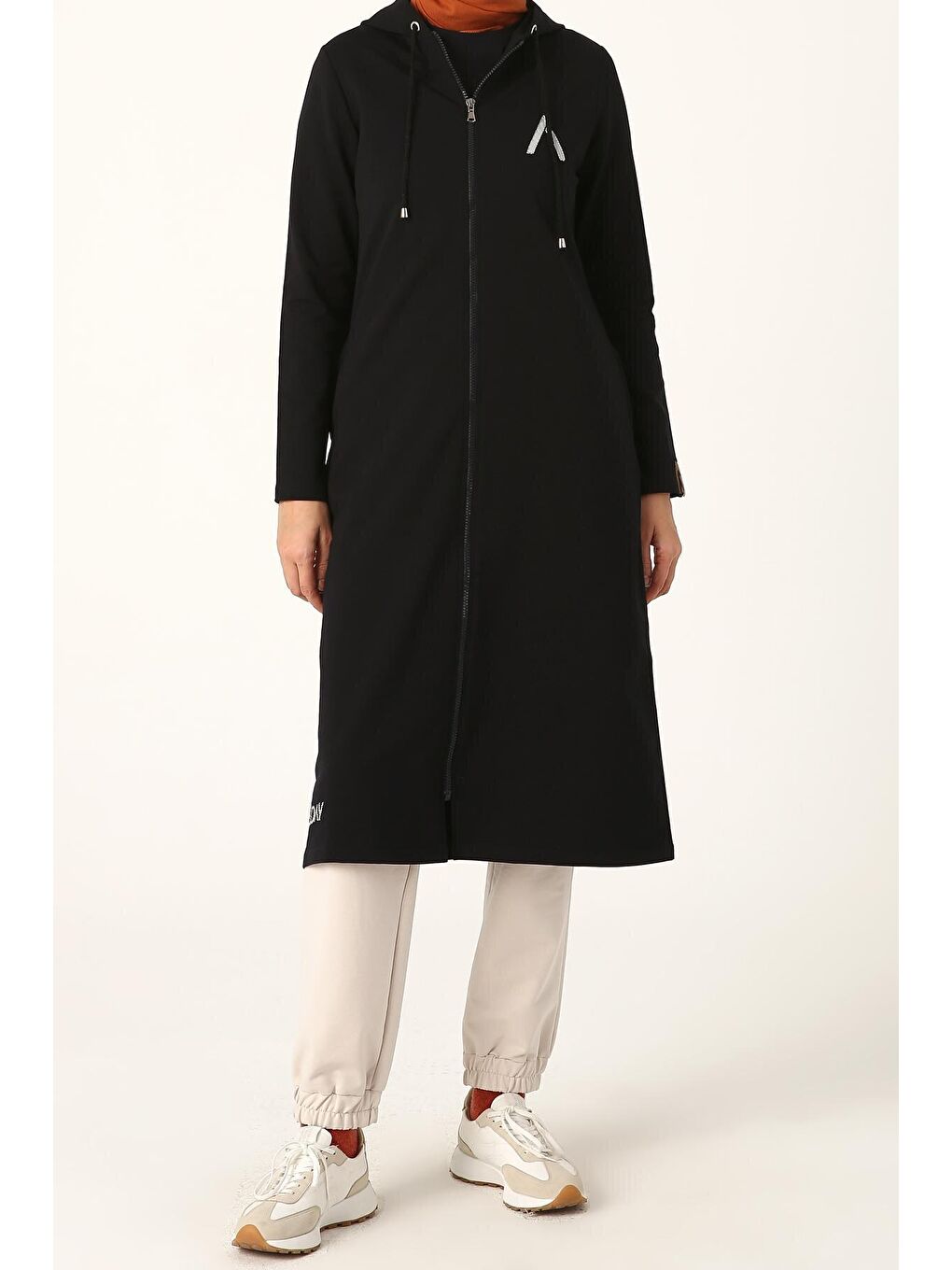 Lacivert Baskılı Kapüşonlu Hırka-1