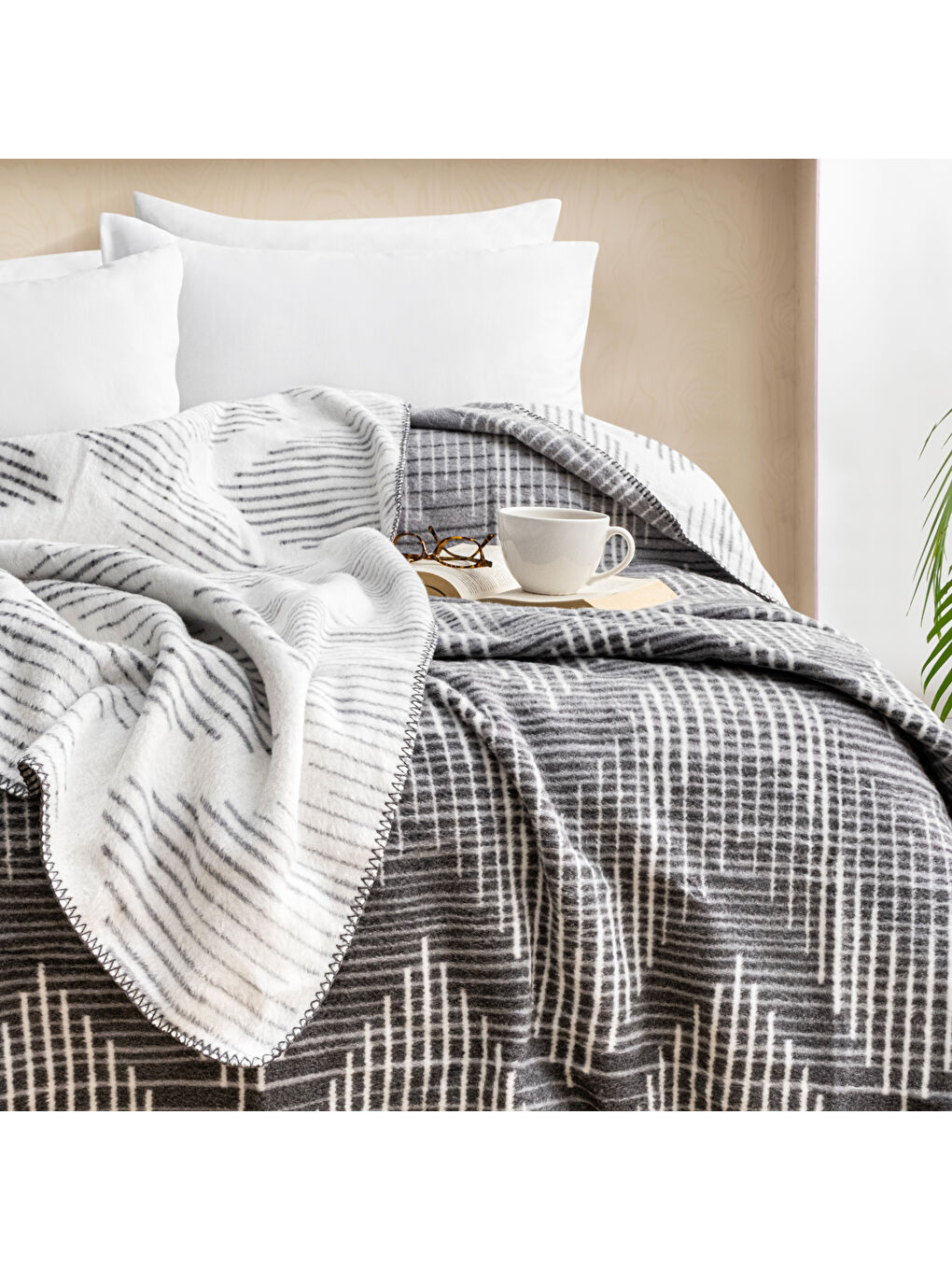 Home Bloom ÇK Battaniye 200x220 Cm 1 Parça-Gri-1