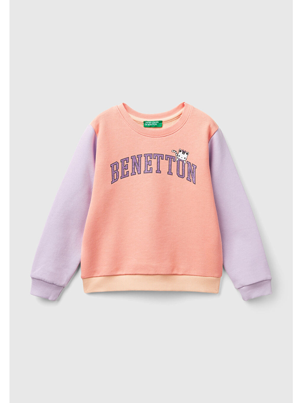 United Colors Of Benetton Turuncu Kız Çocuk Yavruağzı Mix Önü Simli Logo Baskılı Normal Kesim Bisiklet Yaka Sweatshirt