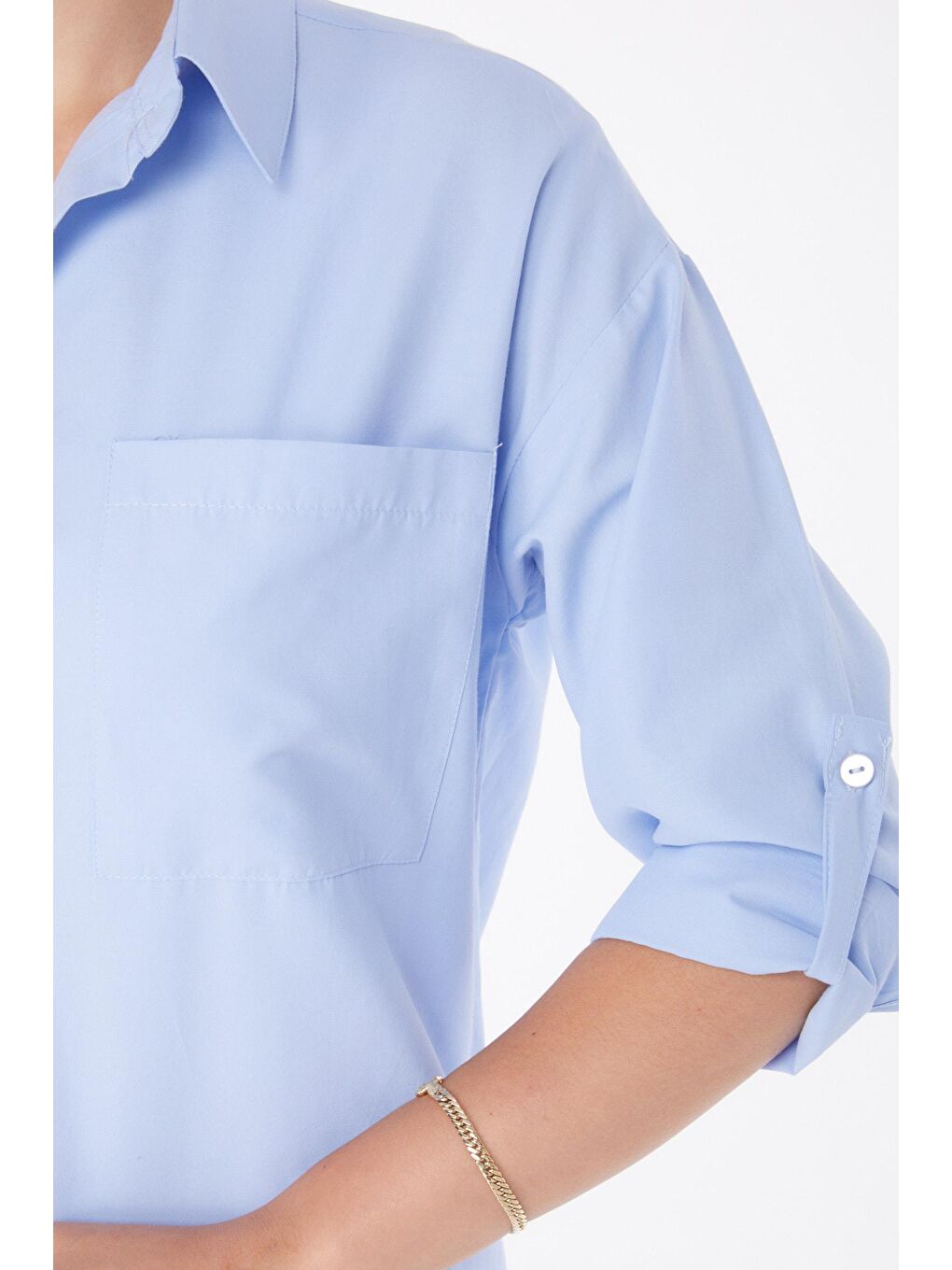Gömlek Yaka Kadın Mavi Arkası Düğmeli Gömlek - 25913-4