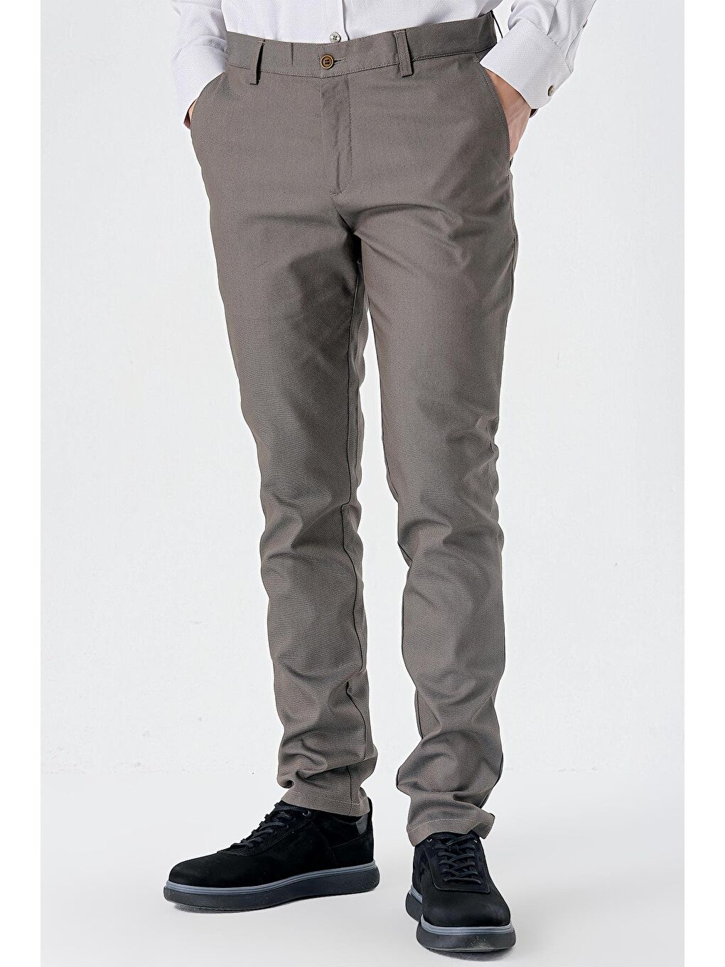 Koyu Kahverengi Pamuklu Yandan Cepli Casual Slim Fit Chino Pantolon 1003240150-1