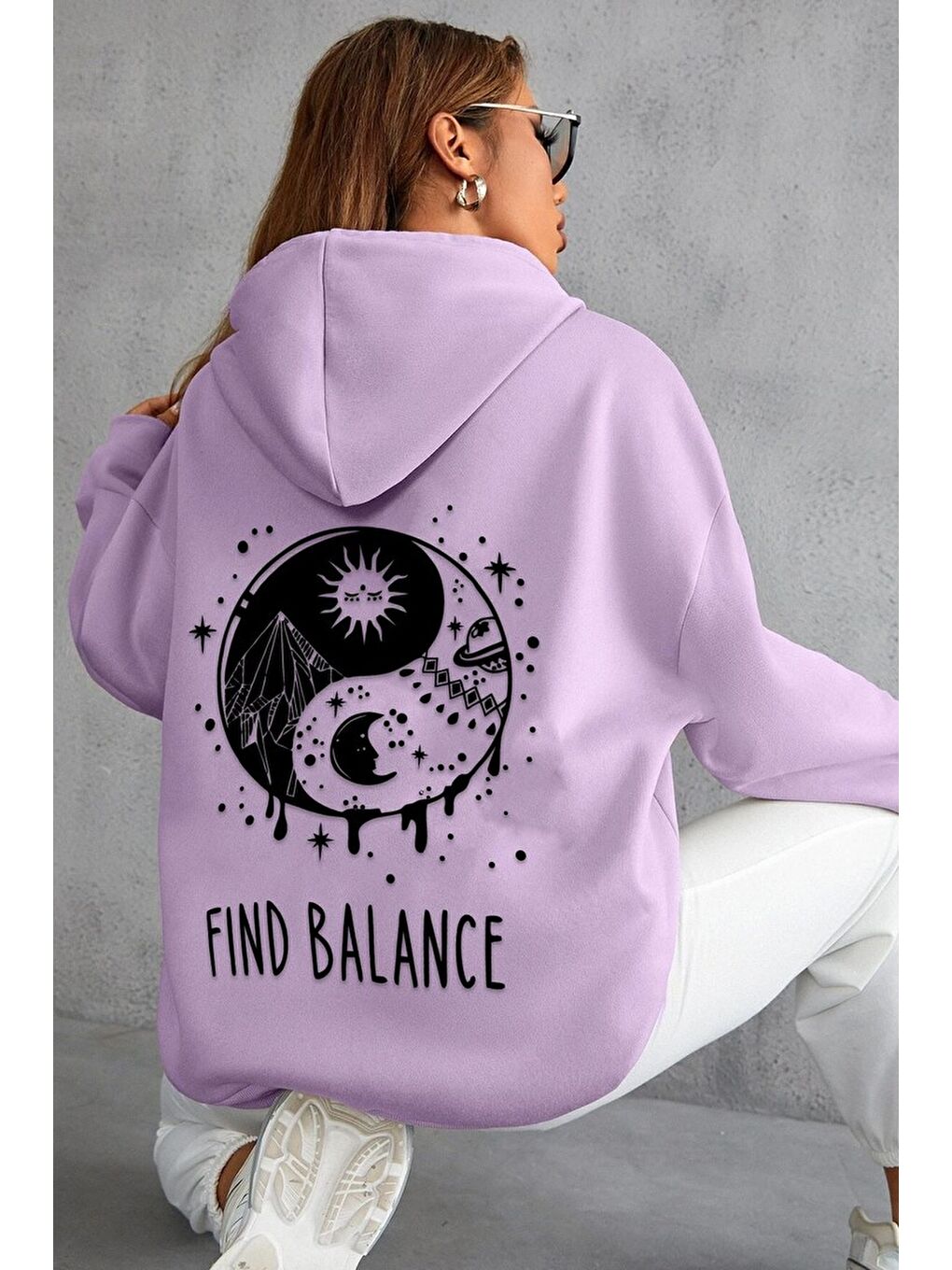 uyguntarz Lila Unisex Yin & Yang Tasarım Sweatshirt