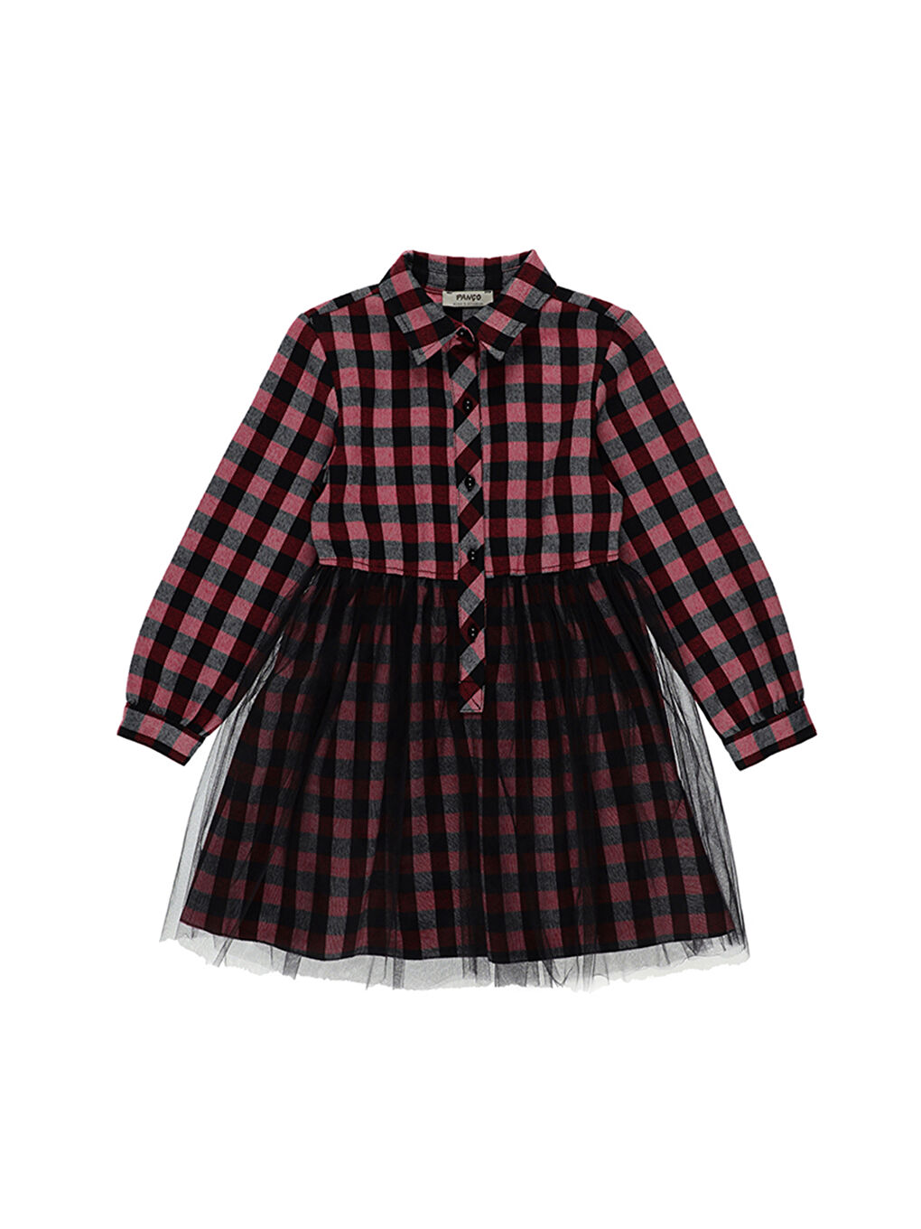 Kırmızı Kız Çocuk Ekose Desenli Elbise