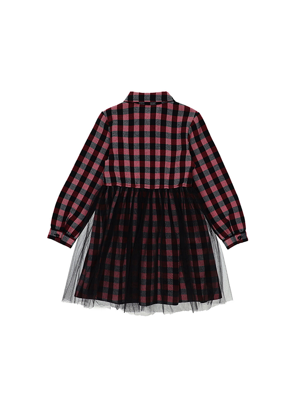 Kırmızı Kız Çocuk Ekose Desenli Elbise-1