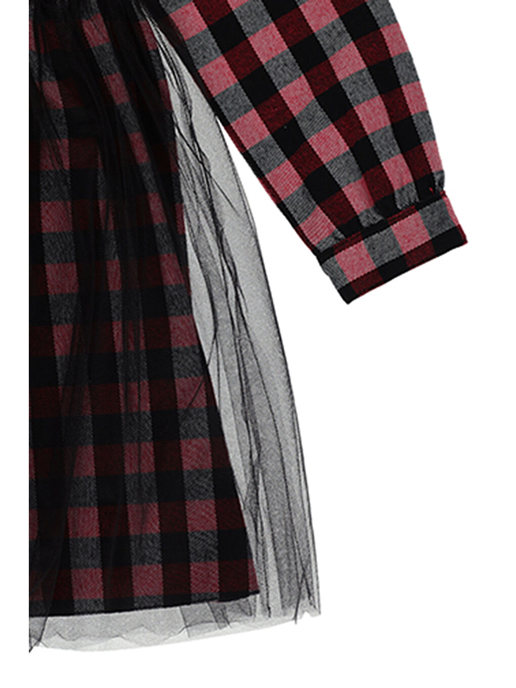 Kırmızı Kız Çocuk Ekose Desenli Elbise-2