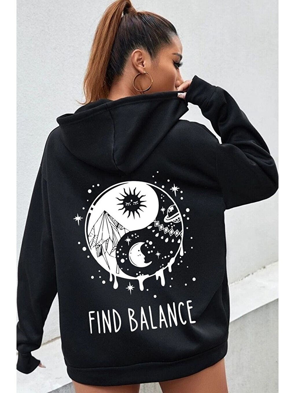 uyguntarz Siyah Unisex Yin & Yang Tasarım Sweatshirt