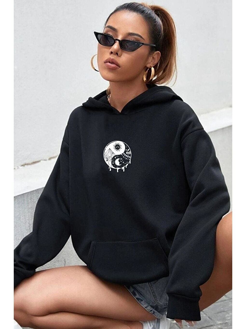 uyguntarz Siyah Unisex Yin & Yang Tasarım Sweatshirt - 1