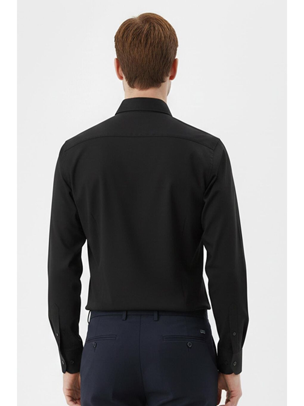 Erkek Siyah Düz Örme Klasik Yaka Slim Fit Gömlek-3