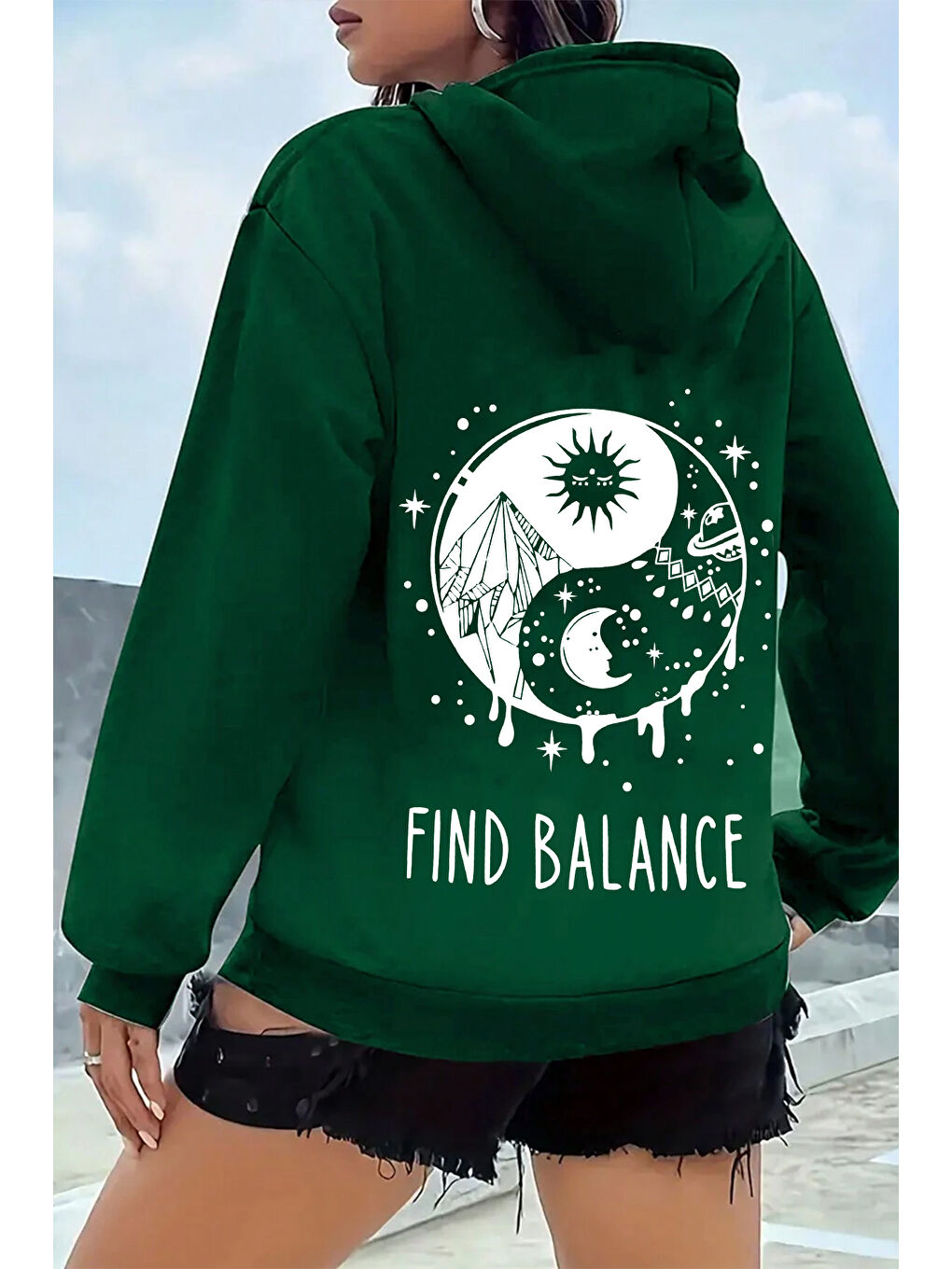 uyguntarz Yeşil Unisex Yin & Yang Tasarım Sweatshirt