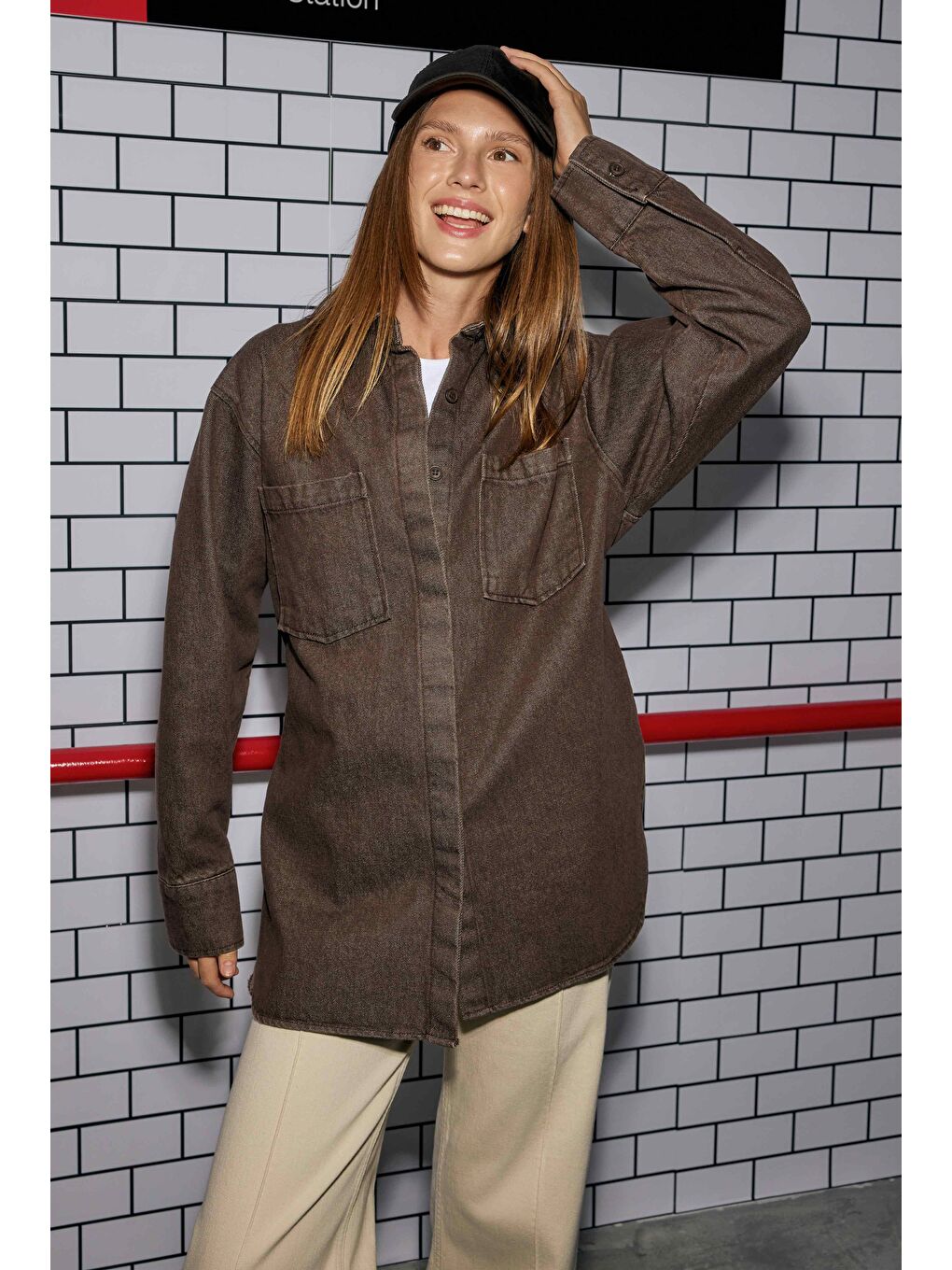 Kahverengi Kemerli Denim Gömlek Kahve-1