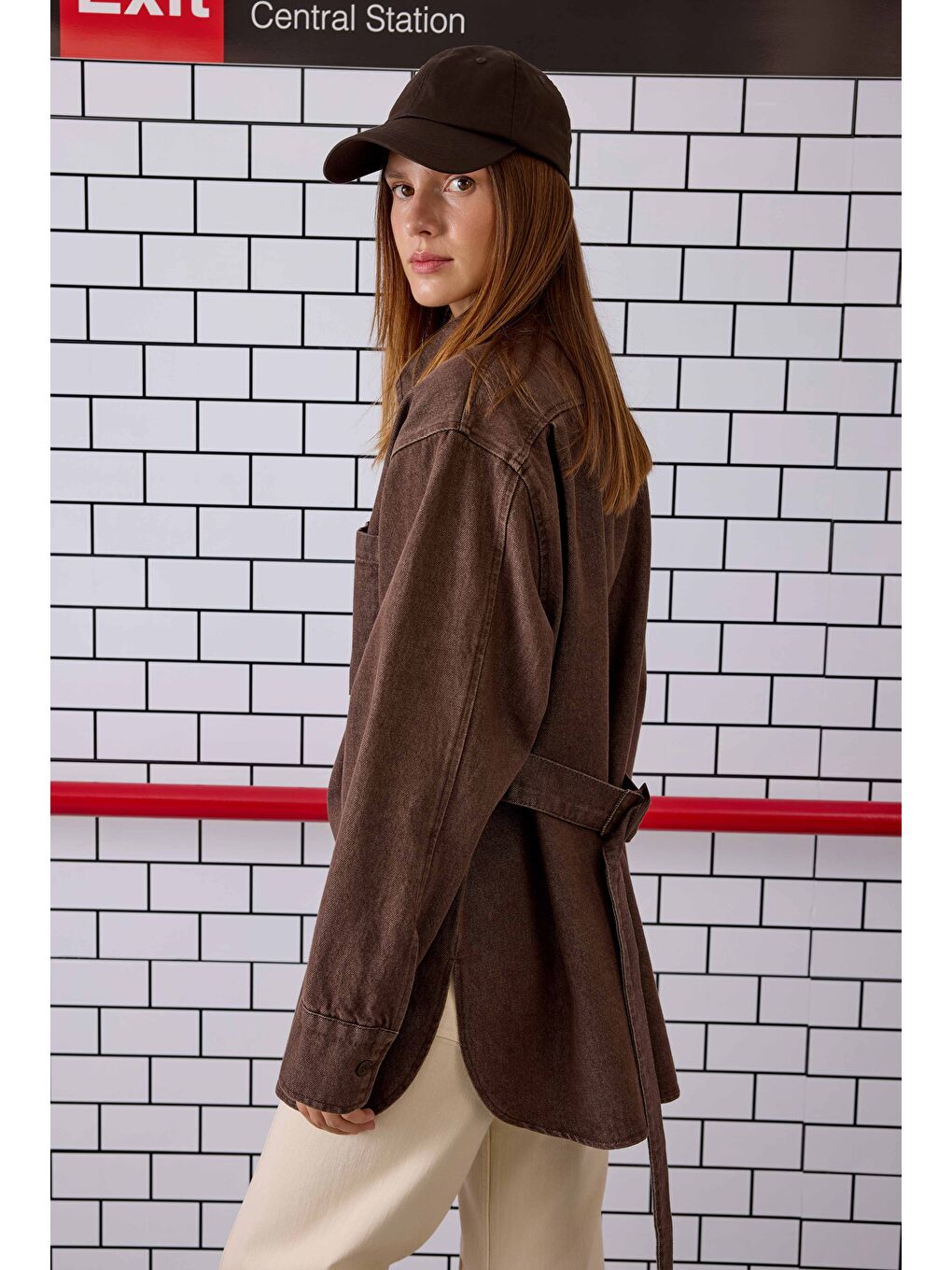 Kahverengi Kemerli Denim Gömlek Kahve-3