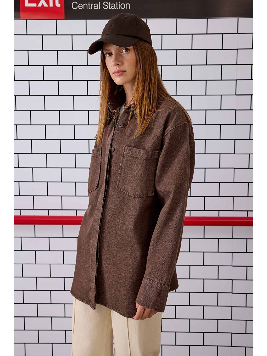 Kahverengi Kemerli Denim Gömlek Kahve-4