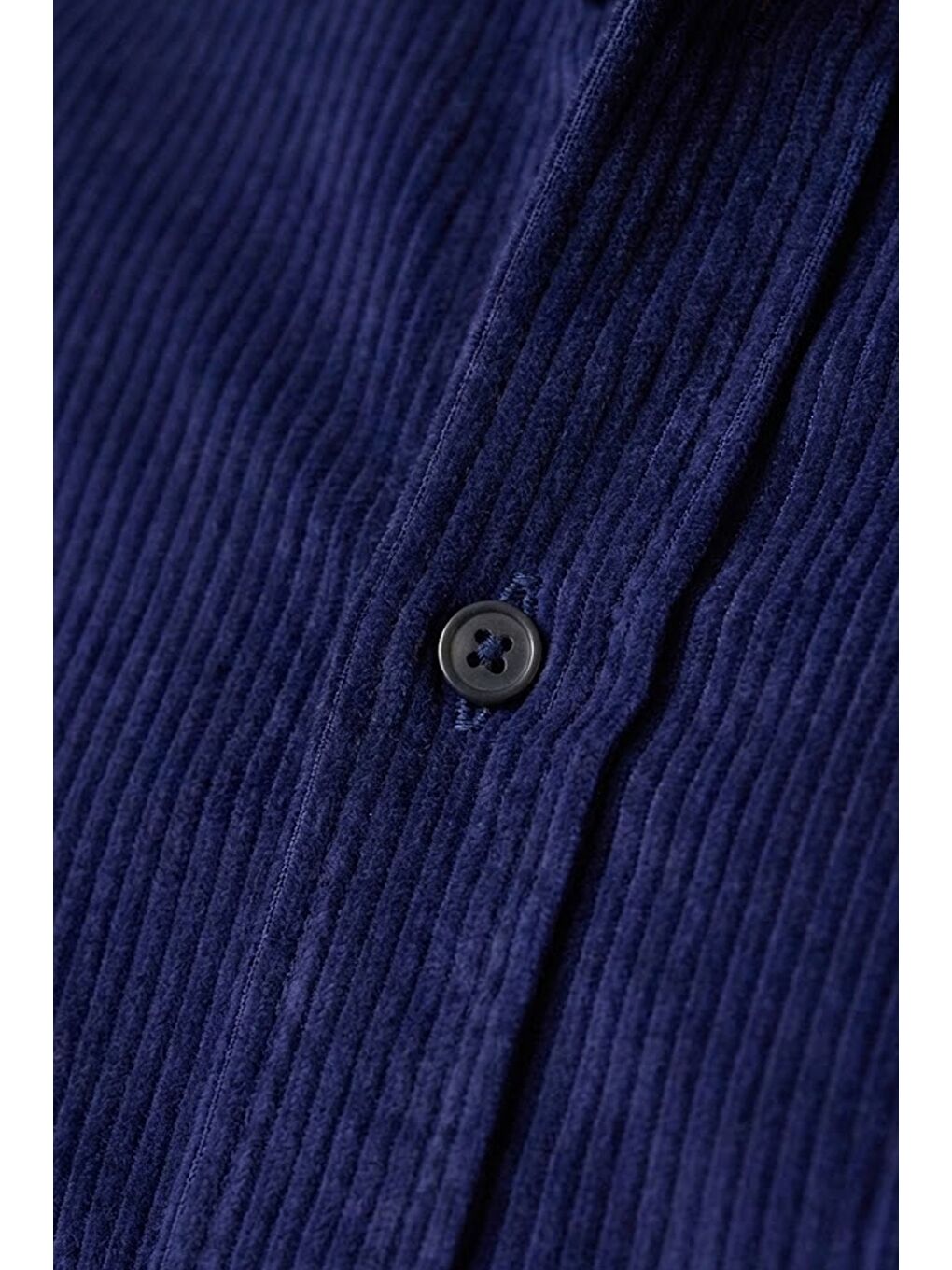 Lacivert Comfort Fit Pamuklu Fitilli Kadife Uzun Kollu Polo Yaka Erkek Gömlek-2