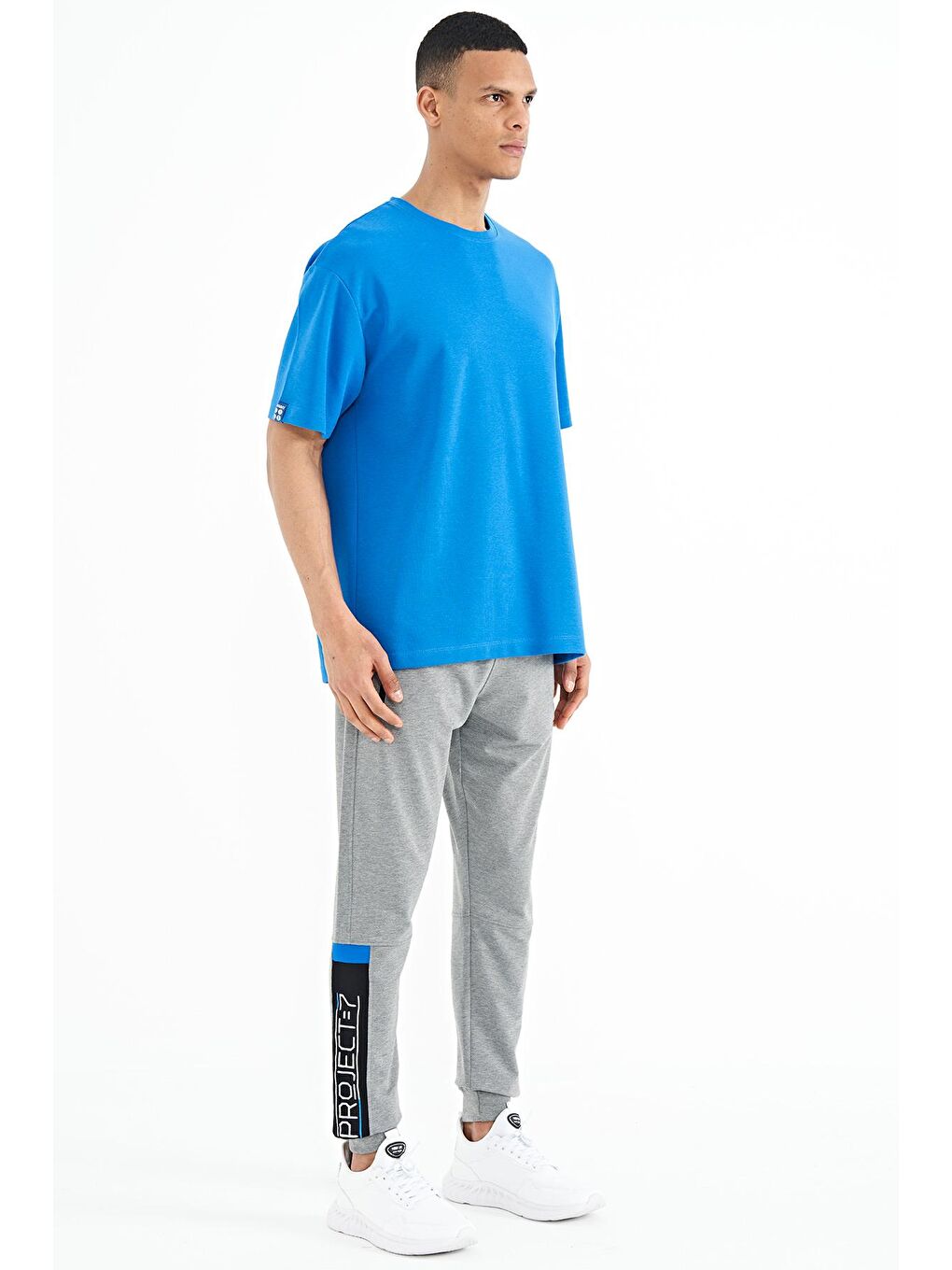 Gri Melanj Fermuar Cep Detaylı Paça Nakışlı Standart Kalıp Erkek Jogger Eşofman Alt - 84962-2