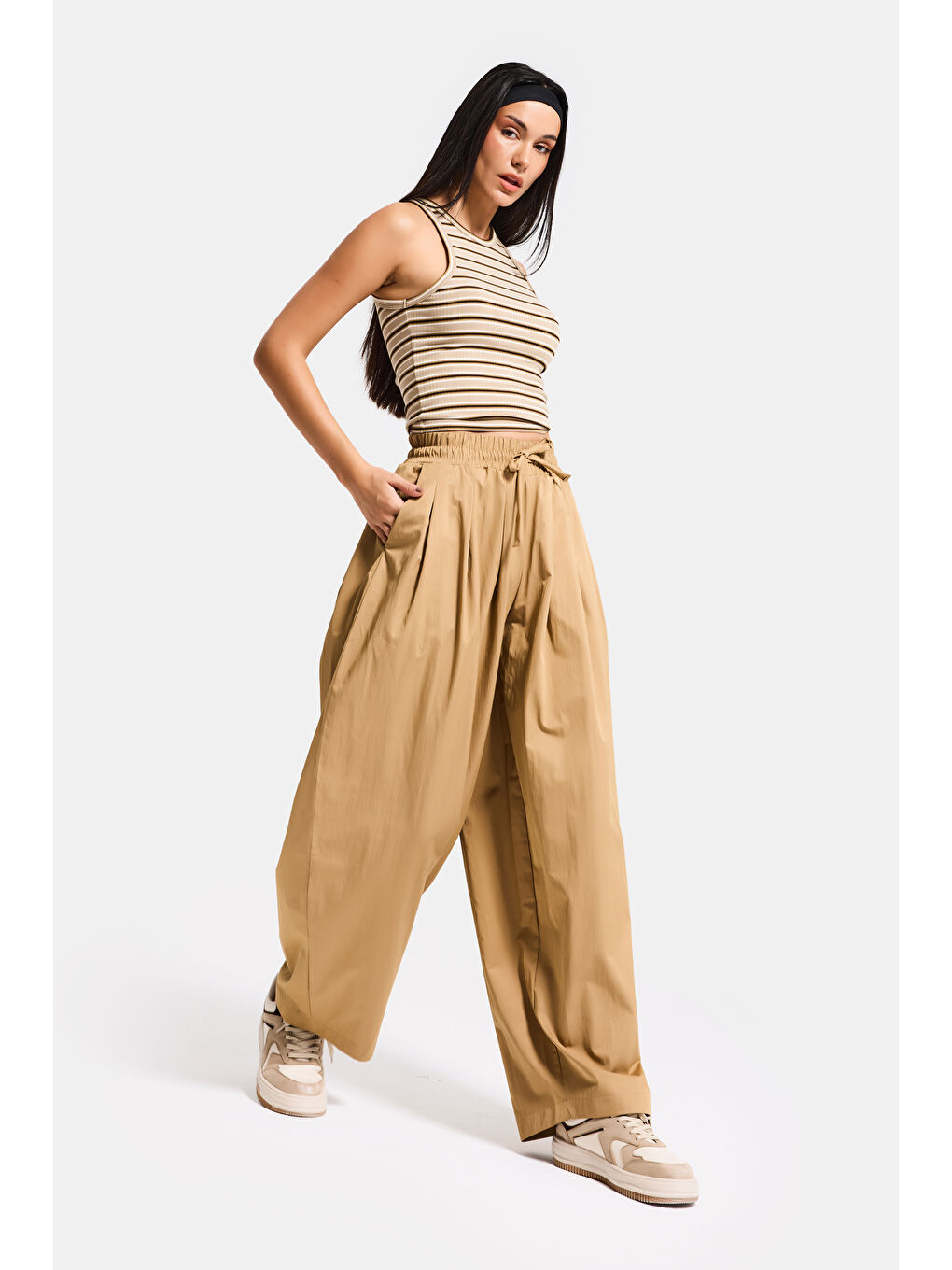 Kahverengi Kadın Kahve s6-76 Süper Balon Fit Bol Kesim Özel Kumaş Pantolon-1