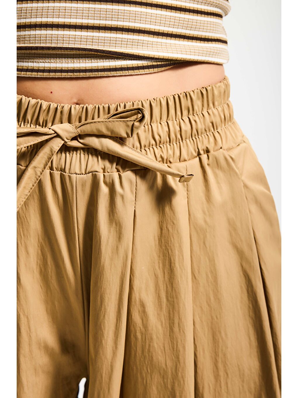 Kahverengi Kadın Kahve s6-76 Süper Balon Fit Bol Kesim Özel Kumaş Pantolon-3