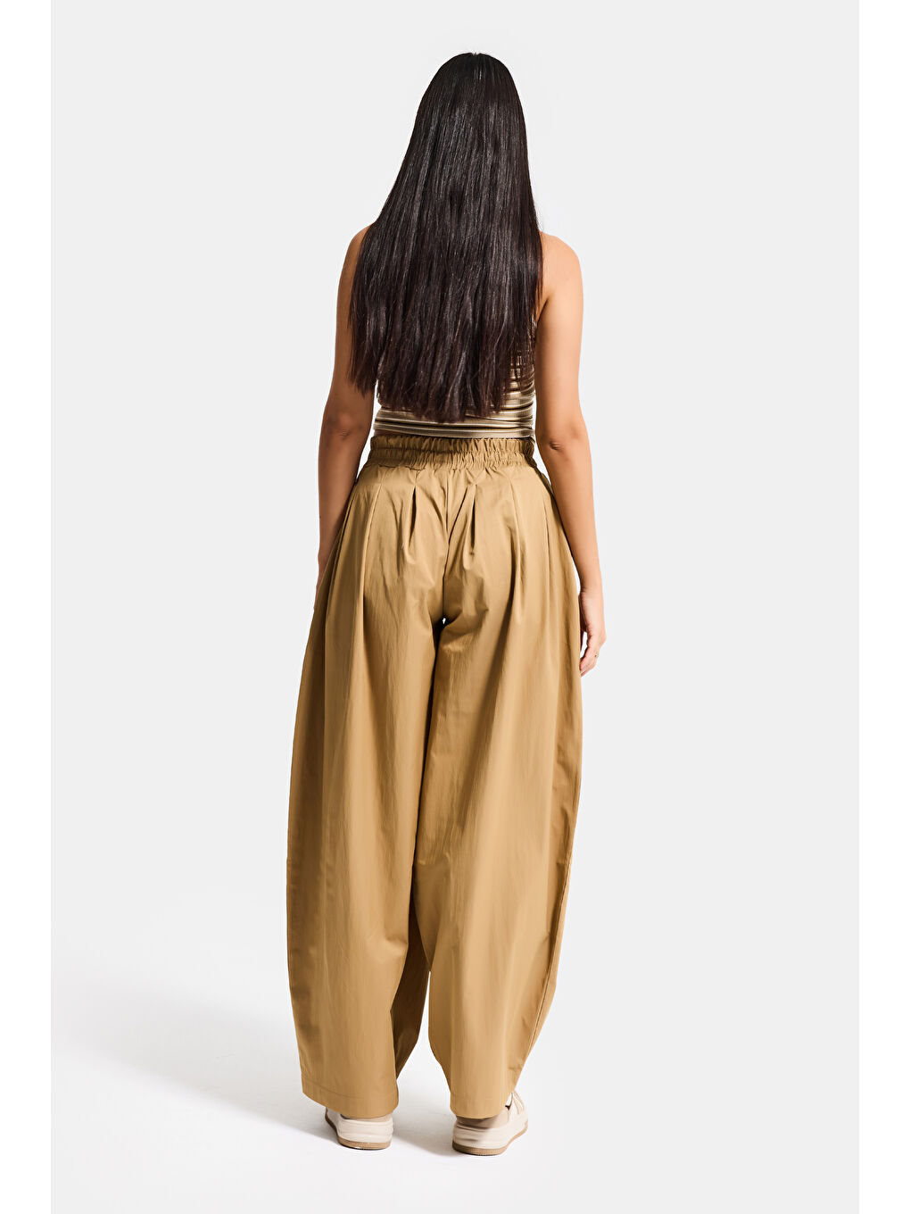 Kahverengi Kadın Kahve s6-76 Süper Balon Fit Bol Kesim Özel Kumaş Pantolon-5