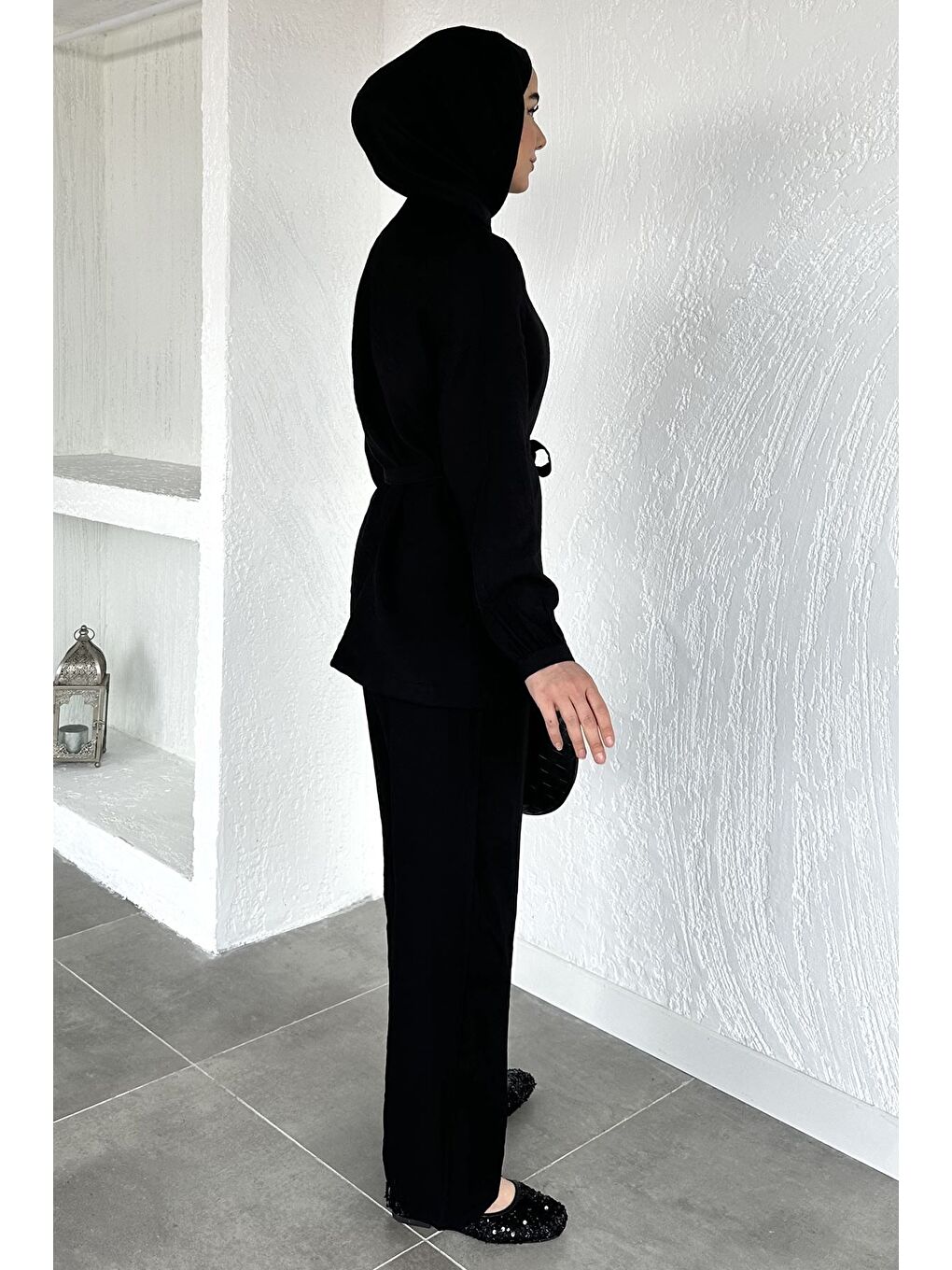 Siyah Düğmeli Bluz Pantolon Tesettür İkili Takım-6