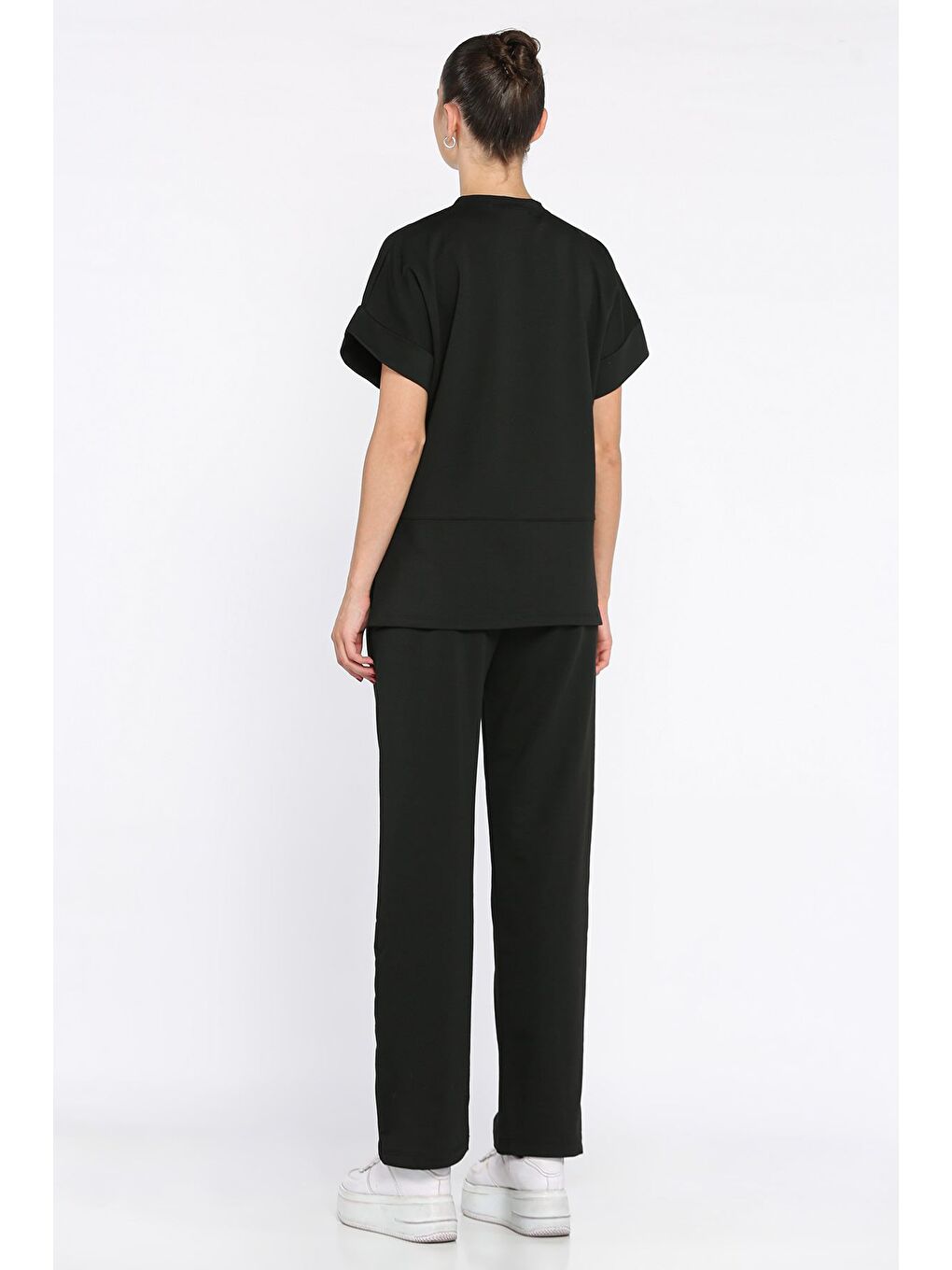 Siyah Kadın Büyük Beden Armalı Tişört Pantolon İkili Takım-2