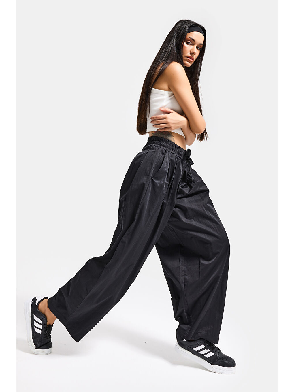 Kadın Siyah s6-1 Süper Balon Fit Bol Kesim Özel Kumaş Pantolon-5