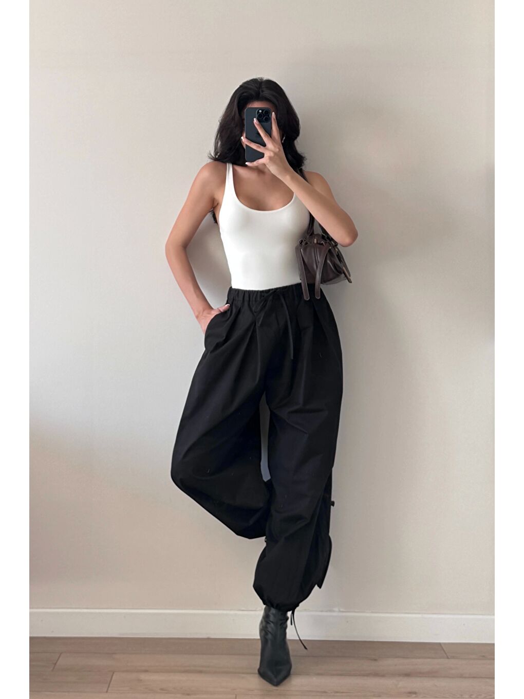 Kadın Siyah Paraşüt Pantolon 1017-1592-2