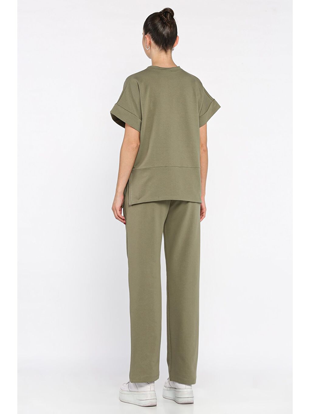 Haki Kadın Büyük Beden Armalı Tişört Pantolon İkili Takım-2