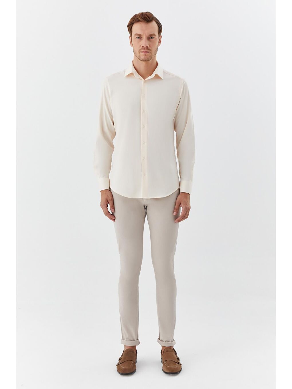 Pembe Klasik Yaka Erkek Gömlek Somon-1