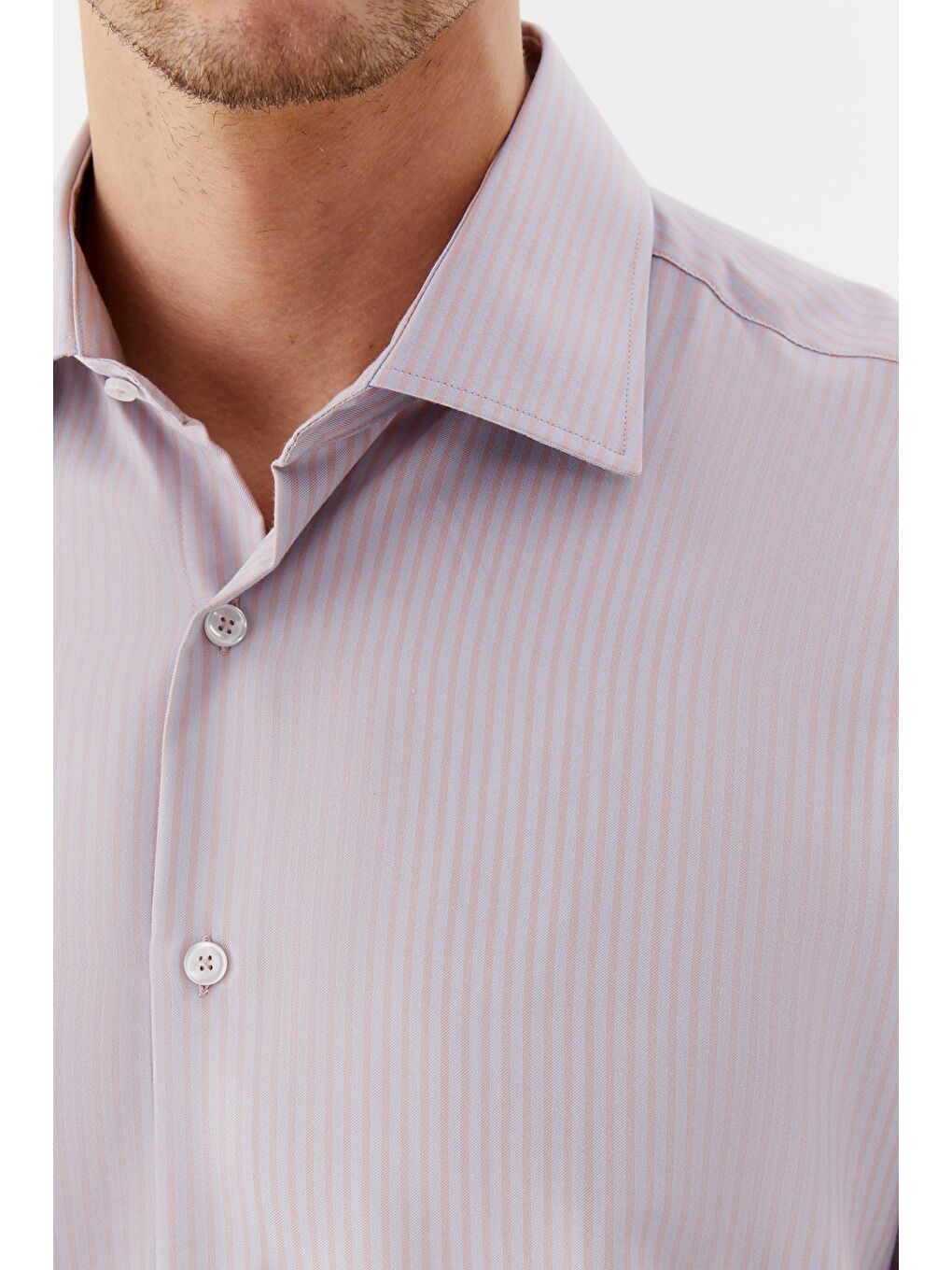 Erkek Fuşya Çizgili Klasik Yaka Regular Fit Gömlek-3