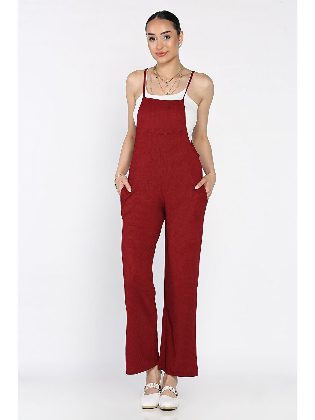 Bordo Kadın Ayarlanabilir Askılı Bürümcük Tulum-1