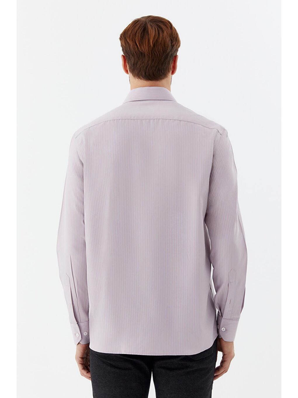 Erkek Fuşya Çizgili Klasik Yaka Regular Fit Gömlek-4