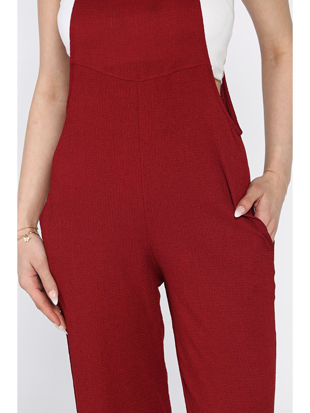 Bordo Kadın Ayarlanabilir Askılı Bürümcük Tulum-3