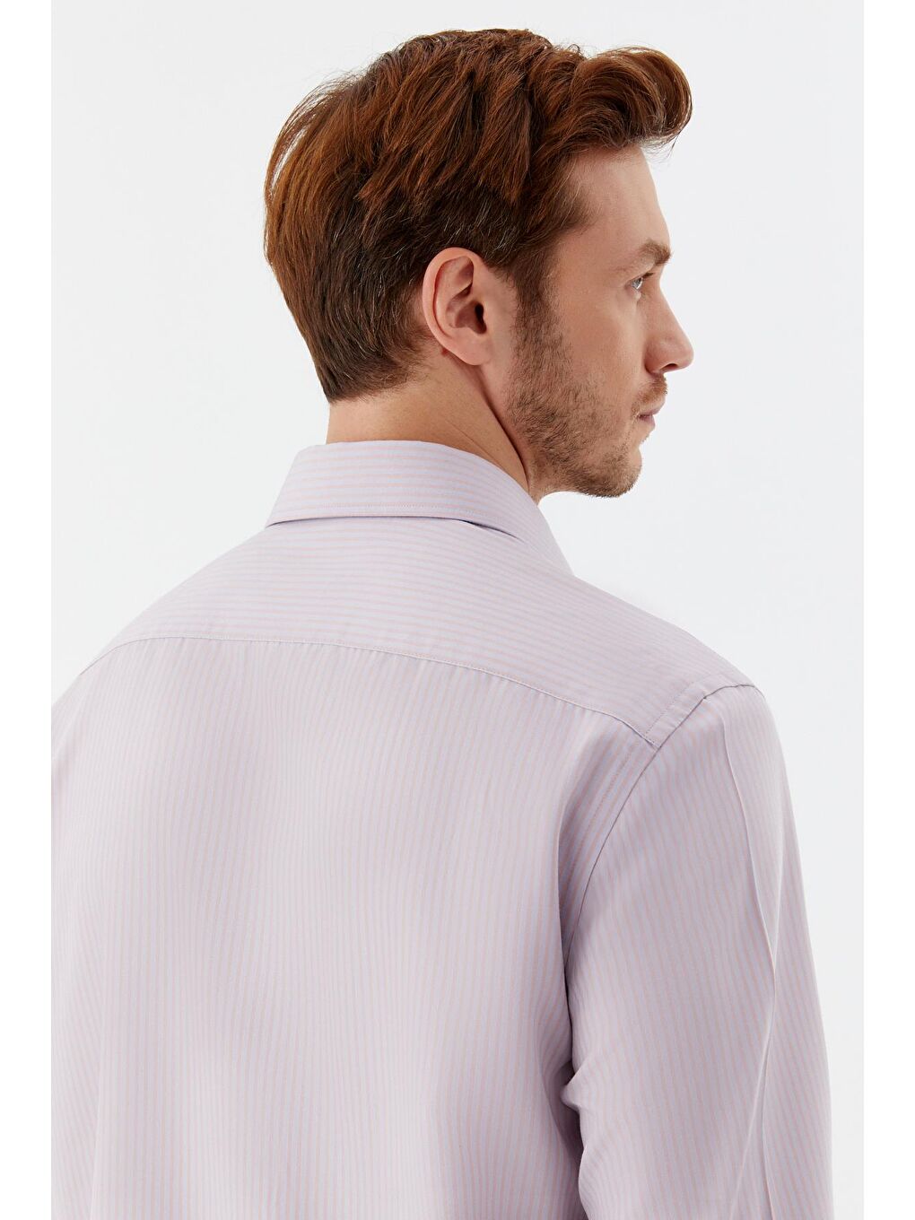 Erkek Fuşya Çizgili Klasik Yaka Regular Fit Gömlek-5