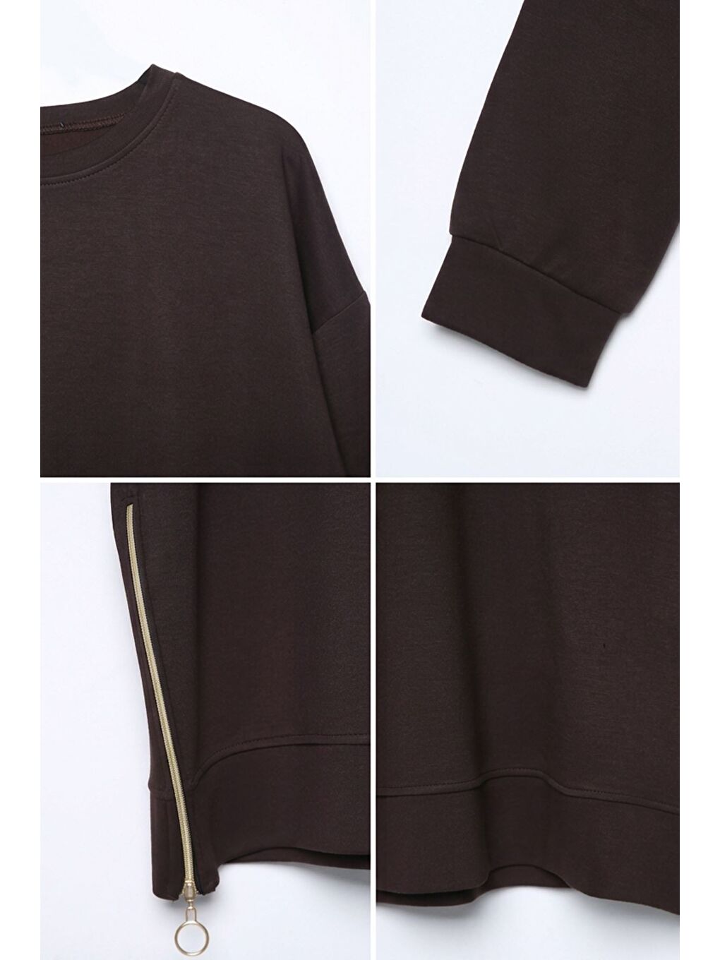 Kahverengi Yan Fermuarlı Tunik Pantolon Tesettür İkili Takım-6